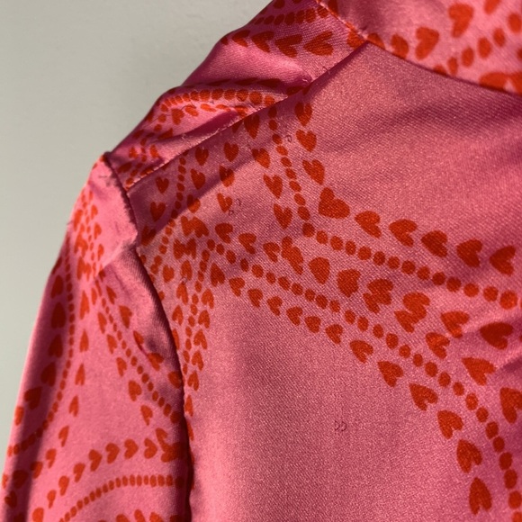 Bailey 44 size small satin button down shirt cropped front tie hearts pink red - Picture 7 of 14